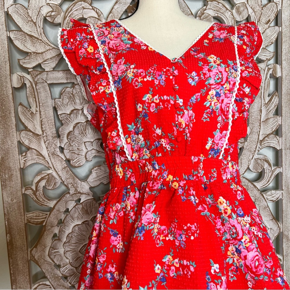 NWT Betsey Johnson Red Sleeveless V-Neck Ruffle Tiered Sundress Sz XL - Picture 5 of 6